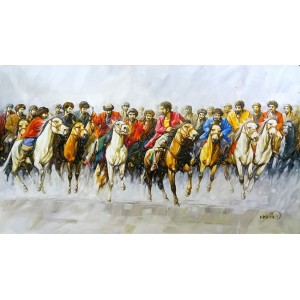 Momin Khan, 24 x 42 Inch, Acrylic on Canvas, Horse Painting, AC-MK-024